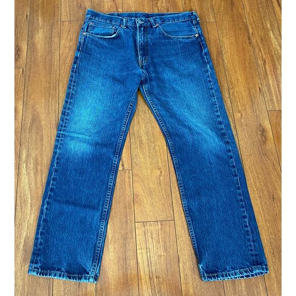 Men Levi's Strauss 505 Straight Fit cotton medium wash denim blue jeans 35x30 - Picture 2 of 5